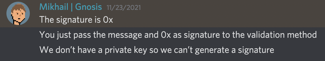 confirmation about validation input from Mikhail, dev @gnosis via Gnosis discord